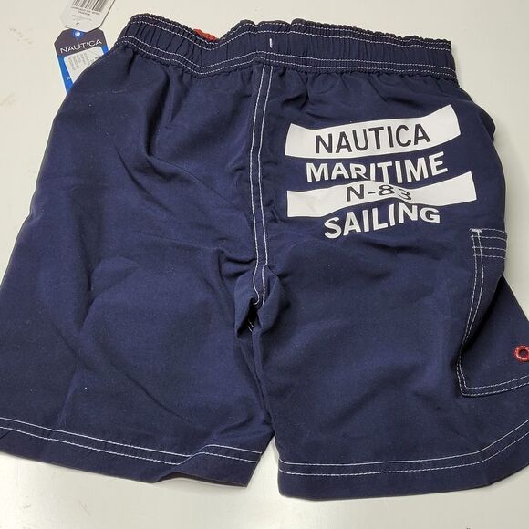 NEW 6 NAUTICA BOYS 50 UPF NAVY BLUE mesh lined NAUTICAL SWIM TRUNKS BOARD SHORTS - Picture 9 of 12